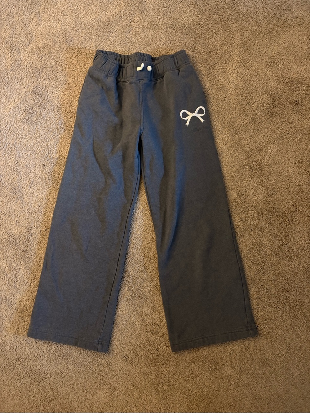 abercrombie kids navy sweatpants with white bow detail